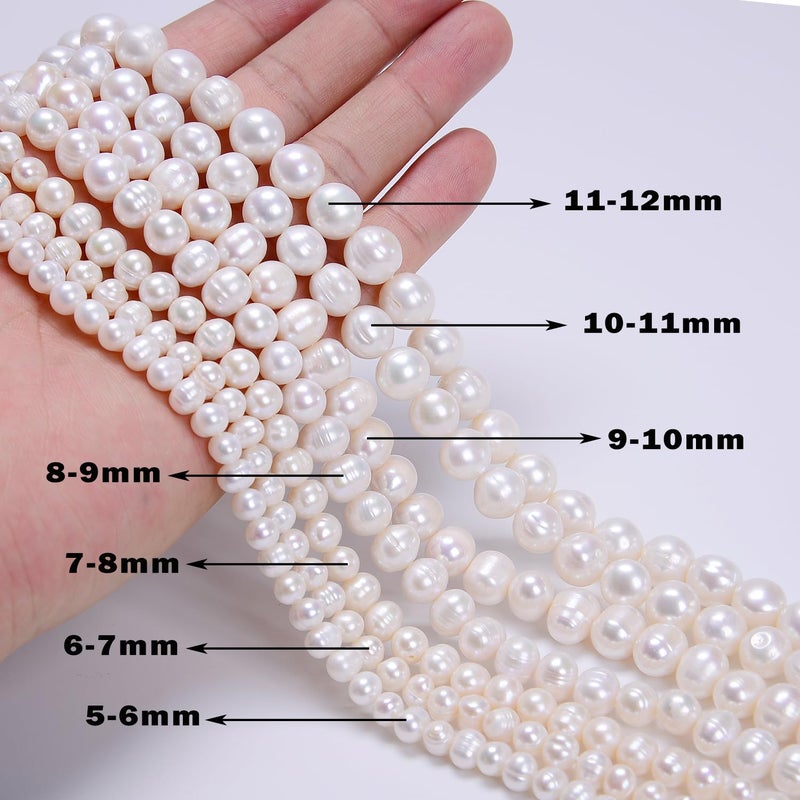 AD Beads Natural Freshwater White Pearl Round Beads 15" 4mm 6mm 8mm 9mm 10mm 11mm 12mm (11-12mm) - Image 5